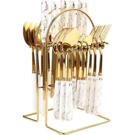 Goldenes Besteckset – 24-teiliges Besteckset – Edelstahlbesteck – Besteckset Für 6 Personen – Küchenutensilien – Besteckhalter