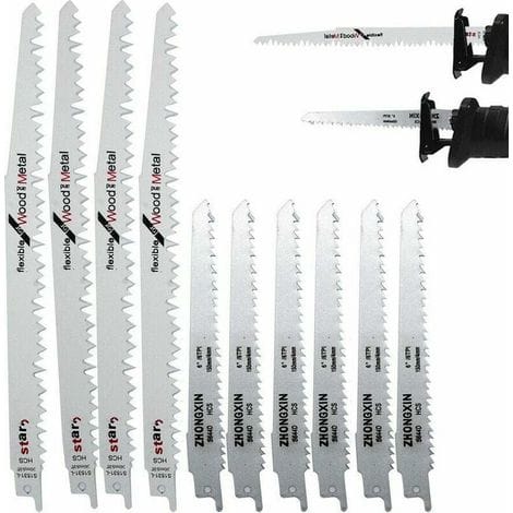 Packung Mit 10 Säbelsägeblättern Aus Hochkohlenstoffhaltigem Stahl – 4 X 240 Mm R1021l + 6 X 150 Mm R644d – Für Hartholz Und Metall