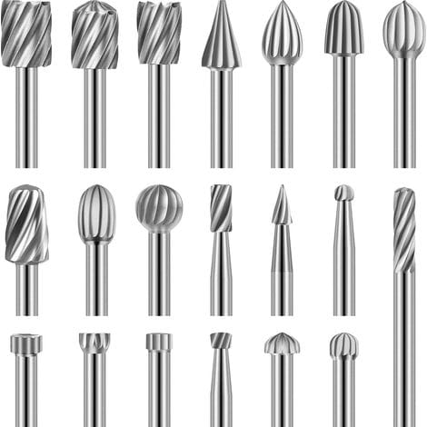 S-giant Set Mit 20 Rotationsfräsern, Hss-schnitzwerkzeug Mit 3-mm-schleifkopf Für Holzbearbeitung, Schnitzen, Gravieren Und Bohren