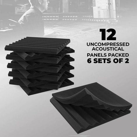 Set Mit 12 Akustikpaneelen, 8 Schlitze, 1 X 12 X 12 Zoll Akustikschaumstoff, Studio-schalldämmkeile, Hochdichte, Feuerbeständige Paneele (schwarz)