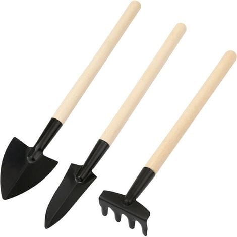 Set Mit 3 Mini-gartengeräten: Multifunktionsschaufel, Rechen, Spaten