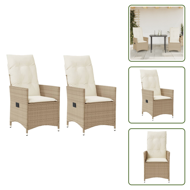 The Living Store Gartensessel Mit Kissen 2 Stk. Verstellbar Beige Poly Rattan - Gartenstuhl - Lounge Chair - Liegesessel - Rattan Sessel - Gartenmöbel