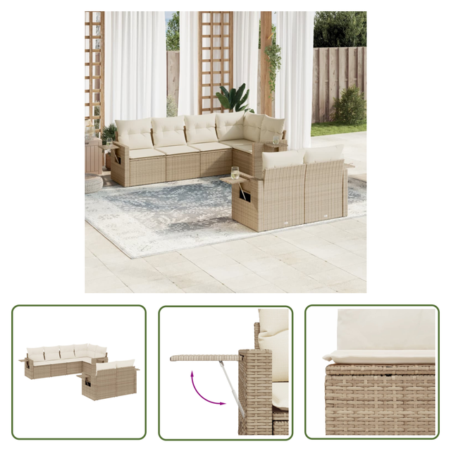 The Living Store 7-tlg. Garten-sofagarnitur Mit Kissen Beige Poly Rattan - Gartengestell - Gartenmöbel Set - Outdoor Möbel - Lounge Garnitur - Rattan Gartenmöbel