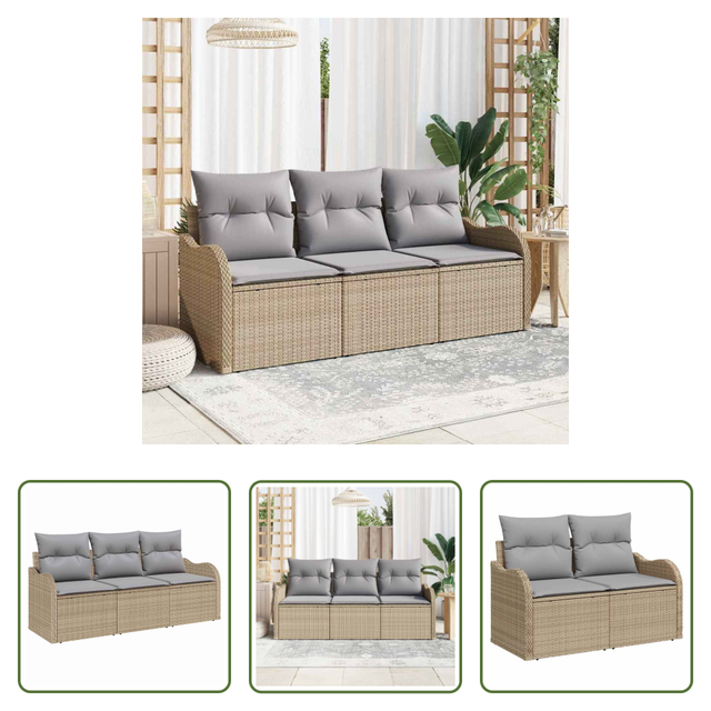 Terrassensofa - Garten-sofa-set Mit Kissen Mit Speicher 3 Pcs Beige Poly Rattan