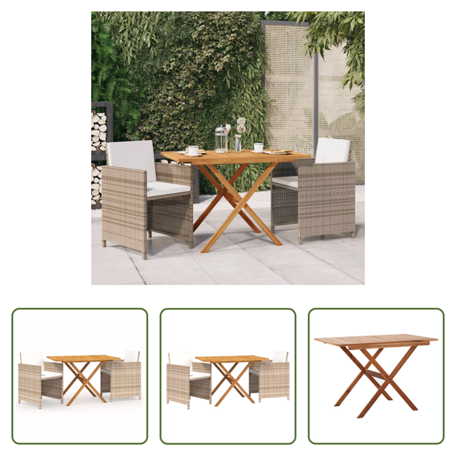 Akazienholz Tisch - 3-tlg. Garten-essgruppe Mit Kissen Beige