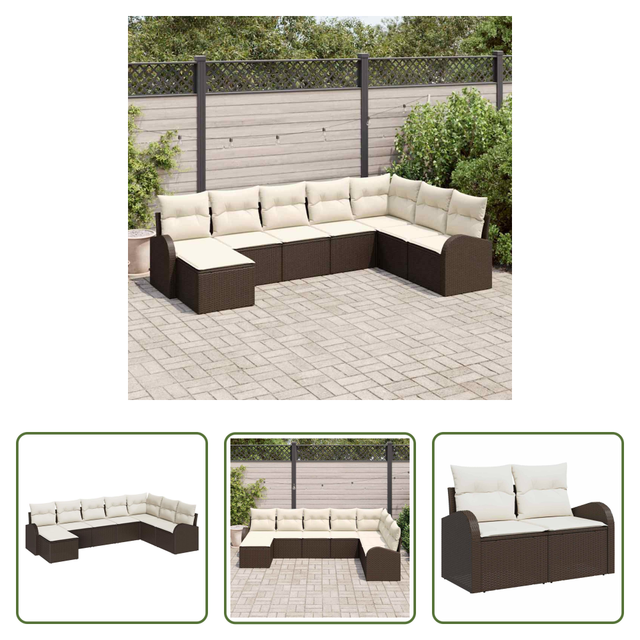 Vidaxl Poly-rattan - Sofa Set Mit Kissen 8 Pcs Braun Und Weiß Poly-rattan