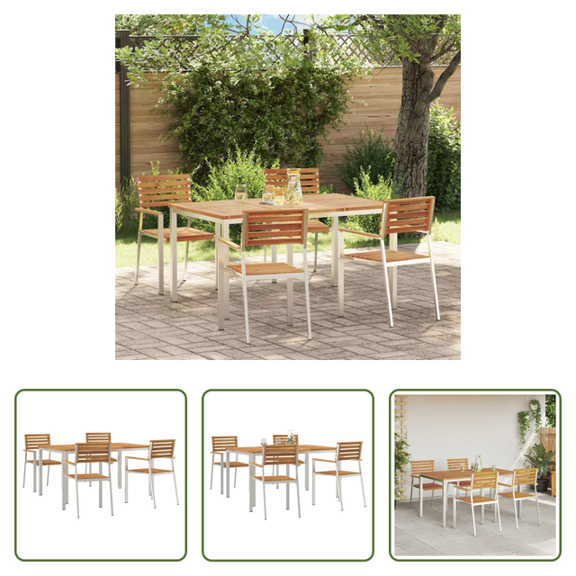 Vidaxl Edelstahl Tisch - Garten Essgruppe 5 Pcs Braun Massivholz Akazie