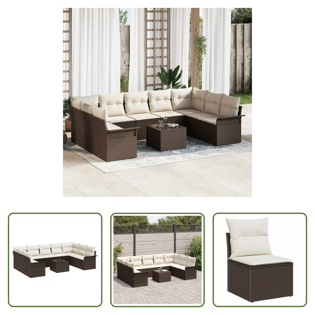 Vidaxl Poly-rattan - Gartensofa-set Mit Kissen 10 Pcs Braun Poly-rattan