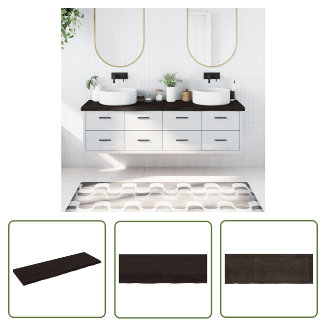 The Living Store Waschtischplatte Dunkelbraun 180x60x(2-6)cm Massivholz - Eichenholz Platte - Badezimmersanierung - Waschtischplatte - Arbeitsfläche - Holzarbeitsplatte