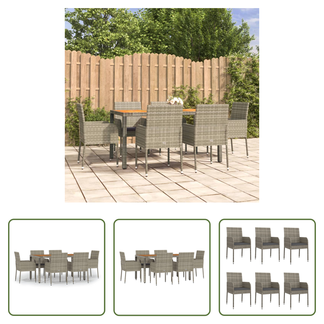 Gartenessgruppe - 7-tlg. Garten-essgruppe Mit Kissen Grau Poly Rattan
