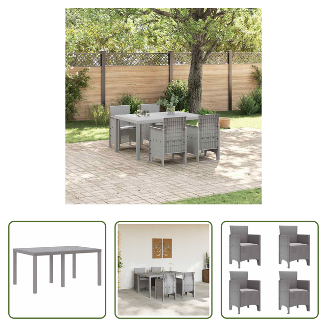 Gartenmöbel - Garten Essgruppe 5 Pcs Hellgrau Polt Rattan