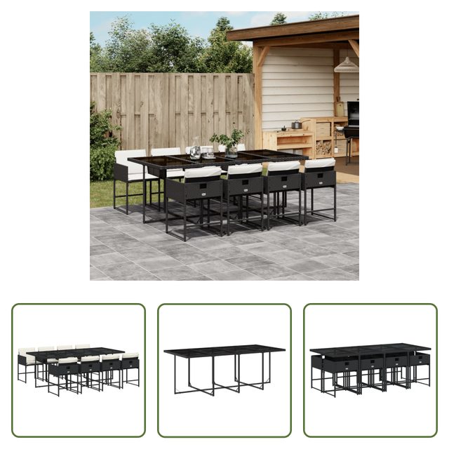 Vidaxl Gartensessel - 9-tlg. Garten-essgruppe Mit Kissen Schwarz Poly Rattan