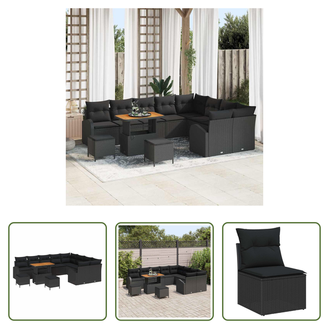 Terrassensofa - Garten-sofa-set Mit Kissen Mit Speicher 12 Pcs Schwarz