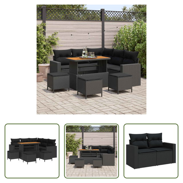 Terrassensofa - Gartensofa-set Mit Kissen 10 Pcs Schwarz Poly-rattan