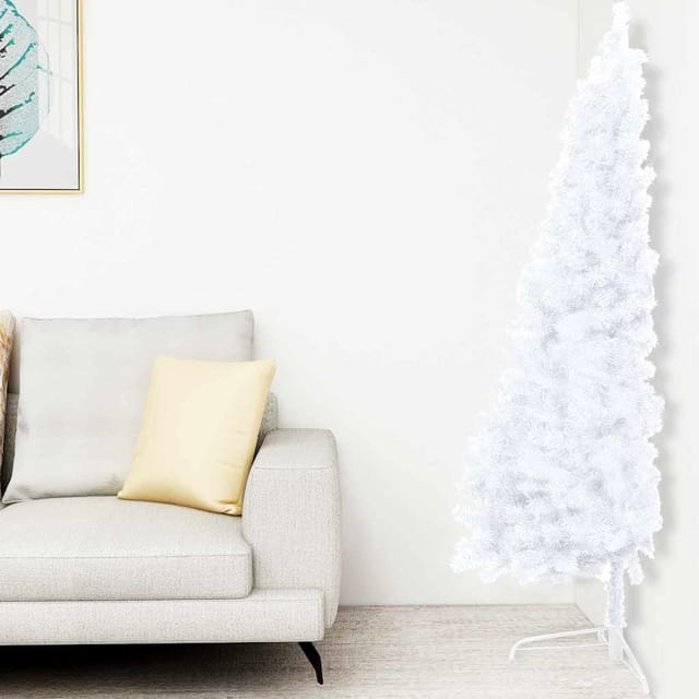 Vidaxl Künstlicher Halb-weihnachtsbaum Beleuchtung Kugeln Weiß 120 Cm
