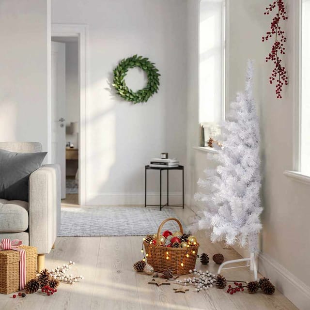 Vidaxl Künstlicher Halb-weihnachtsbaum Mit Ständer Weiß 120 Cm Pvc