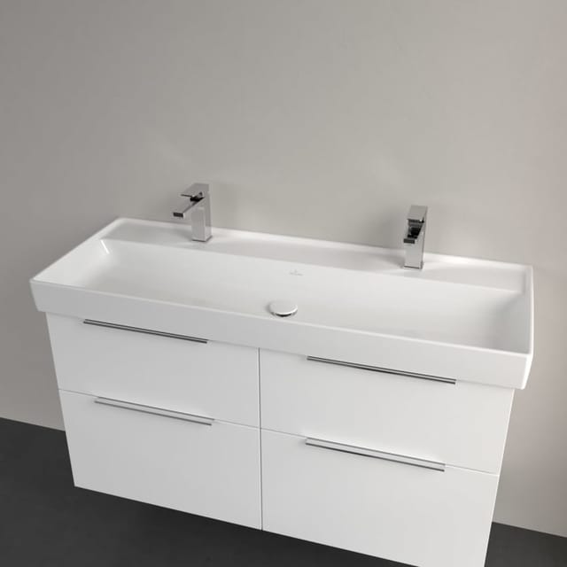Villeroy & Boch Taro Waschtisch 120 Cm Mit Ceramicplus Beschichtung, 2 Hahnlöcher, Ohne Überlauf