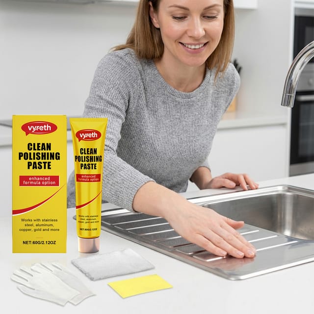 Metallpolierpaste Für Herdplatten Und Küchenutensilien: Reinigt, Entfernt Flecken, Poliert Und Verleiht Glanz – 60 G + 1 Schwamm + 1 Tuch + 1 Paar Einweghandschuhe