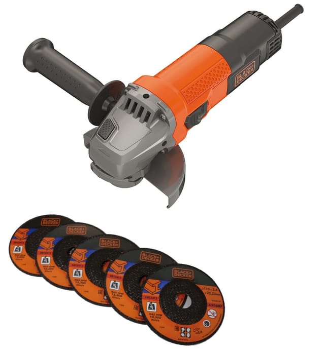 Black+decker Beg110a5-qs Winkelschleifer Mit 3 Positionen, 750 W, Schwarz/orange