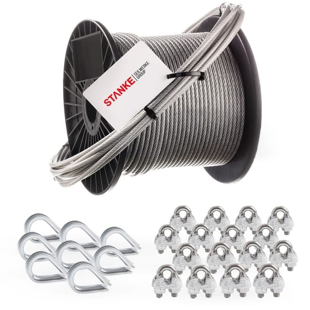 Seilwerk Stanke Rankhilfe Pvc Drahtseil Ummantelt Verzinkt 100m Stahlseil 4mm 6x7, 8x Kausche, 16x Bügelformklemme - Set 3