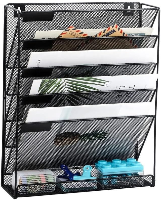 Metall-wandmagazinhalter Mit 6 Fächern – Zeitungshalter – Briefablage – Prospekthalter – Metallgitter – Hängeorganizer Für Schreibtisch Und Regal