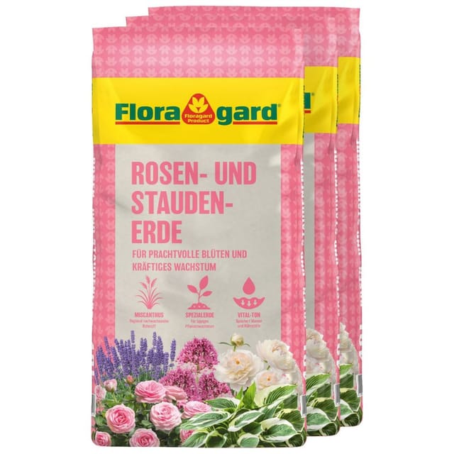 Floragard Rosen- und Staudenerde, 3x18 L, 1 Pack