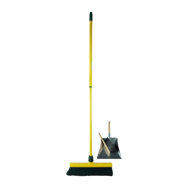 Krallenbesen Set 30 cm Kunststoff mit Teleskopstiel Kehrgarnitur gebogenen Borsten Gartenbesen Straßenbesen Kehrbesen (Besen + Kehrschaufel Set verzinkt, 30 cm)