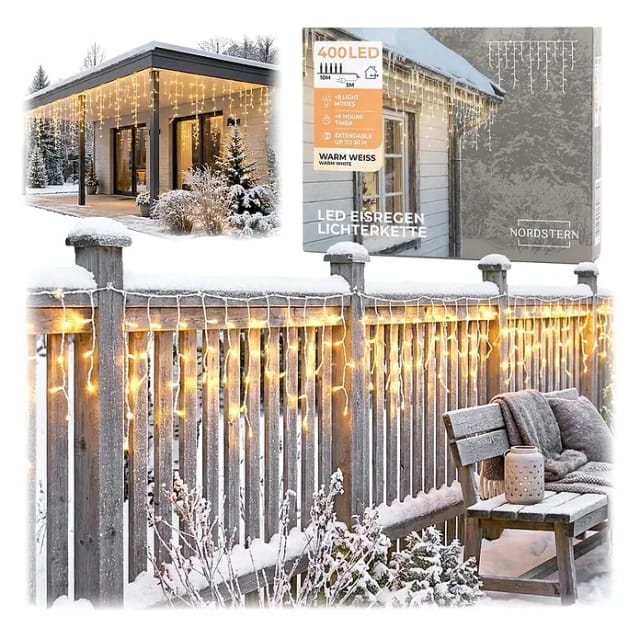 Nordstern LED-Lichterkette Eisregen Verlängerung (Außen, Lichtfarbe: Warmweiß, Anzahl Leuchtmittel: 400 Stk., Netzbetrieben)