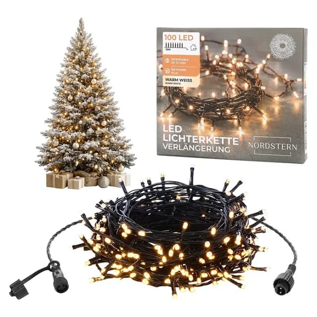 Nordstern LED-Lichterkette Connector-Set Verlängerung (Außen, Lichtfarbe: Warmweiß, Anzahl Leuchtmittel: 100 Stk., Netzbetrieben)