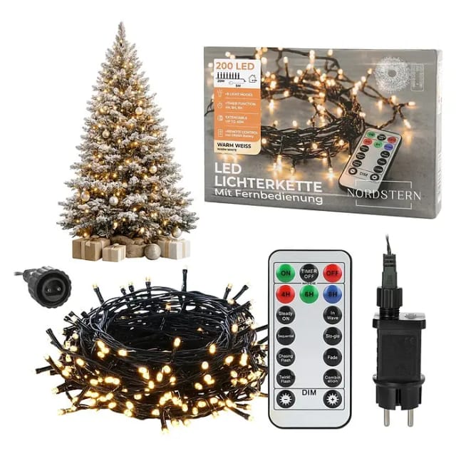 Nordstern LED-Lichterkette Basis-Set (Au ßen, Lichtfarbe: Warmweiß, Anzahl Leuchtmittel: 200 Stk., Netzbetrieben)