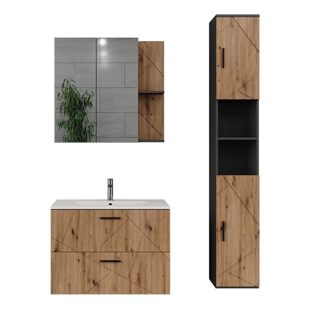 Vicco Badmöbel-Set Irma Anthrazit/Goldkraft Eiche 80 x 57 3-teilig Art Nr 56327