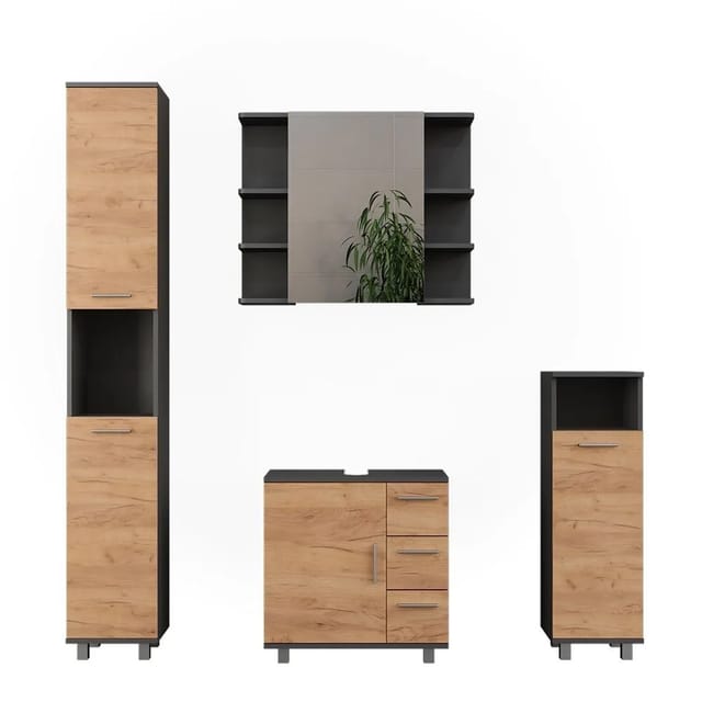 Vicco Badmöbel-Set Ilias Goldkraft Eiche/Anthrazit 60 x 61 4-teilig Art Nr 55510