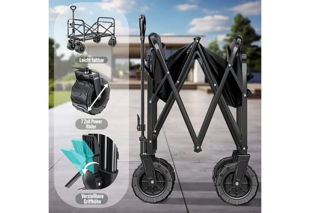 KESSER Bollerwagen Faltbar Breite Kunststoffreifen Tragkraft 150 kg Schwarz Grau