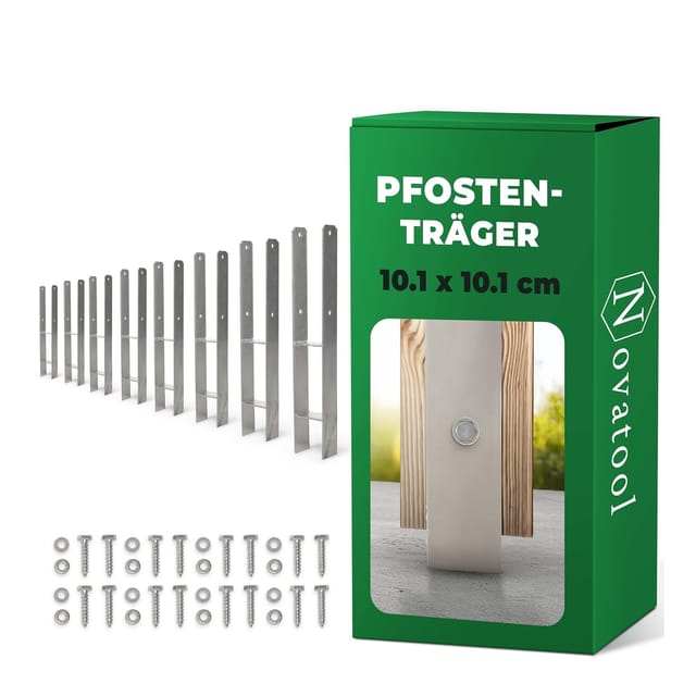 Novatool 8x Einschlagbodenhülsen-Set H-Form 101x101x600 mm , Bodenhülse Sonnenschirm Pfostenträger Zaunpfosten Holzpfosten Bodenhülsen Einschlaghülse Erdspieß zum Einschlagen , verzinkt , mit Schrauben