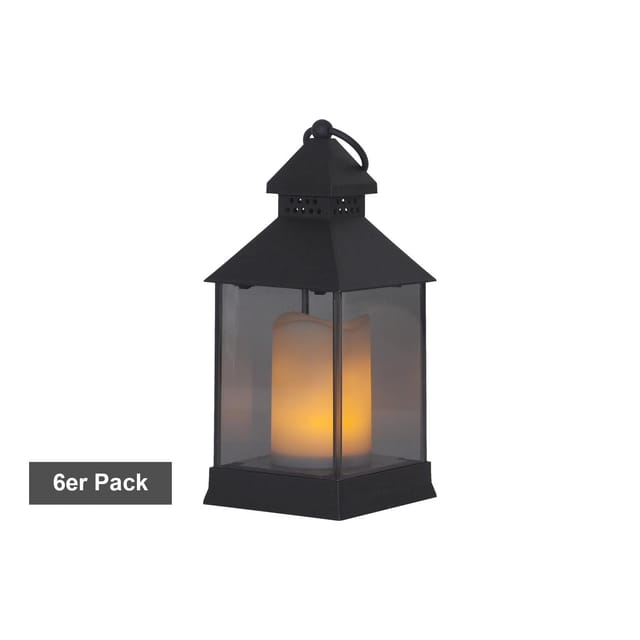 Star Trading Laternen-Set Flame Lantern , 6 Stück , Schwarz , Flackern , LED , Timer , Gelb