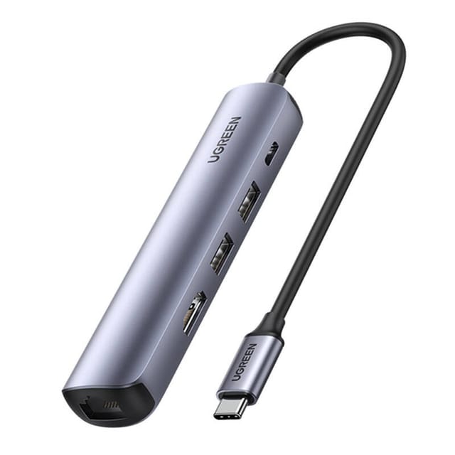 Ugreen Revodok Cm418 Usb-c Hub / Adapter Auf 2x Usb, Hdmi 4k 30 Hz, Rj45 1 Gbit/s, Pd 100 W (grau)