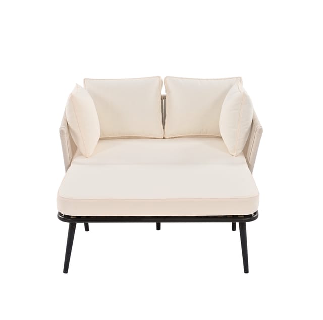 Beiges Gartensofa Mit Abnehmbaren, Waschbaren Bezügen, Stahlgestell Und Nylonseil