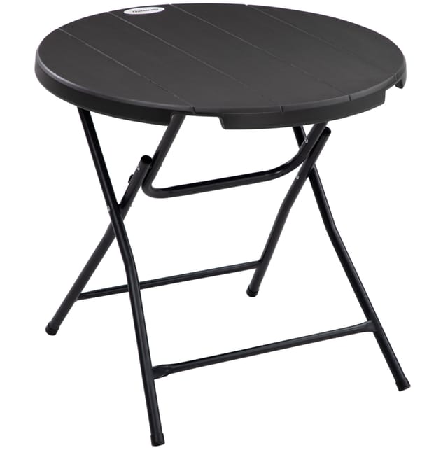Runder Klappbarer Gartentisch Für 4 Personen, Ø 80 Cm, Holzoptik, Dunkelgrau, Homvra