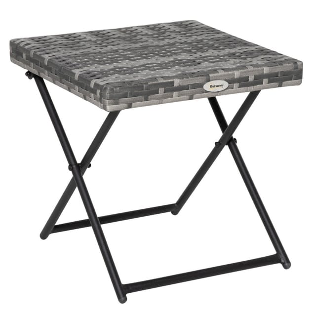 Klappbarer Gartentisch Aus Grauem Polyrattan, 40 X 40 X 40 Cm, Mit Metallgestell