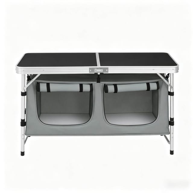 Klappbarer Gartentisch Mit Hängetasche, Aluminium Und Mdf, Höhenverstellbar