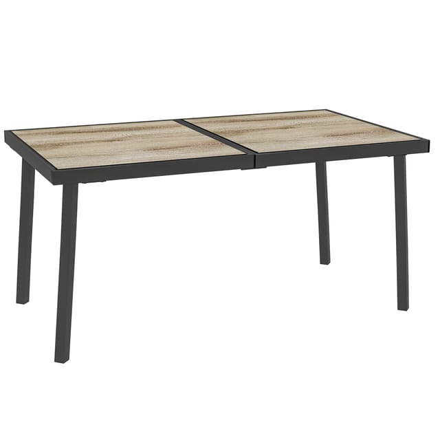 Gartentisch 145 X 85 Cm Für 6 Personen In Holzoptik Mit Grauem Stahlgestell