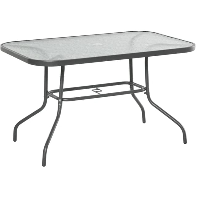 Rechteckiger Gartentisch, Grau, 120 X 80 X 70 Cm, Mit Sonnenschirmöffnung