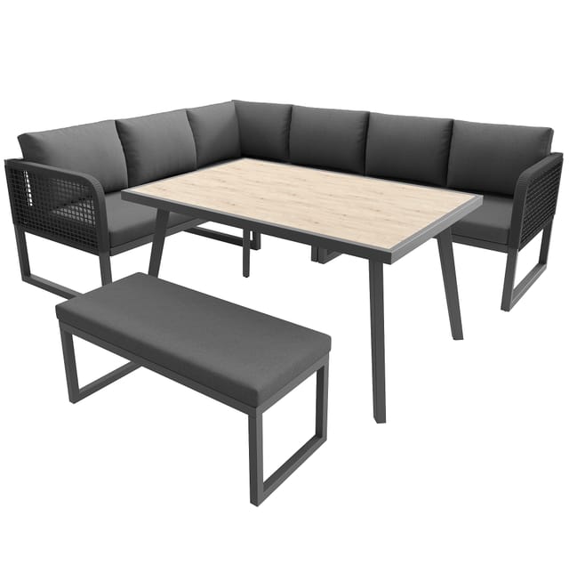 5-teiliges Gartenmöbel-set Aus Grauem Pe-rattan Mit Kissen, Modulares Sofa Für 6–8 Personen