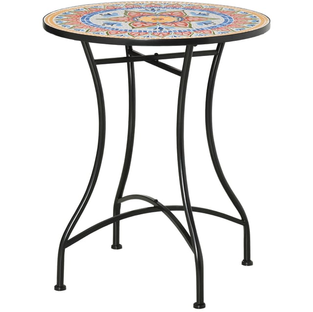 Runder Gartentisch Mit Keramikmosaik Und Metallgestell Ø 60 X 71 Cm Homvra
