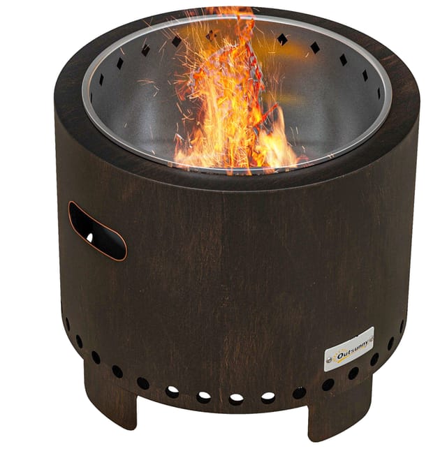 Rauchfreie Feuerstelle Ø 45 Cm Mit Griffen Und Schürhaken, Metall, Schwarz, Für Garten Und Camping