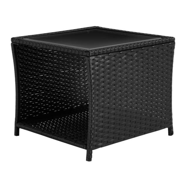 Schwarzer Garten-beistelltisch Aus Pe-rattan, 45 X 45 X 40 Cm, Mit Stauraum
