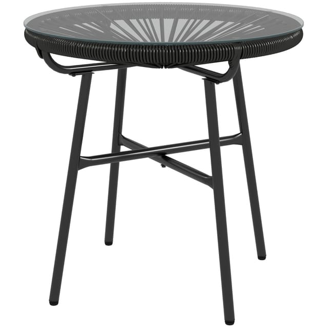 Boho-beistelltisch Für Draußen Aus Pe-rattan Und Gehärtetem Glas, Schwarz, 50 X 50 X 50 Cm