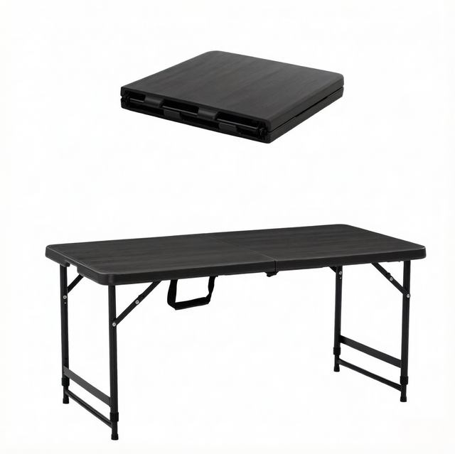 Klappbarer, Höhenverstellbarer Gartentisch, 118 X 60 Cm, Stahl Und Hdpe, Schwarz
