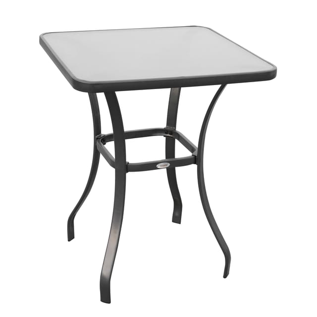 Quadratischer Gartentisch Aus Schwarzem Metall Und Gehärtetem Glas, 68,5 X 68,5 Cm, Homvra