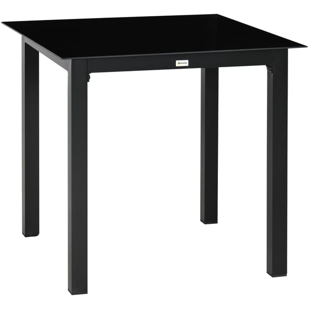 Quadratischer Gartentisch Für 4 Personen, Aluminium/glas, Schwarz, 80 X 80 X 74 Cm, Homvra